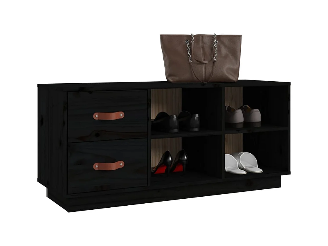 Zwarte schoenenbank 100x34x45 cm Massief grenenhout