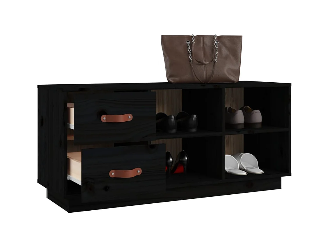 Zwarte schoenenbank 100x34x45 cm Massief grenenhout