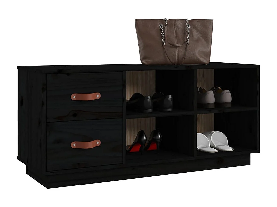 Panca portascarpe nera 100x34x45 cm Legno massello di pino