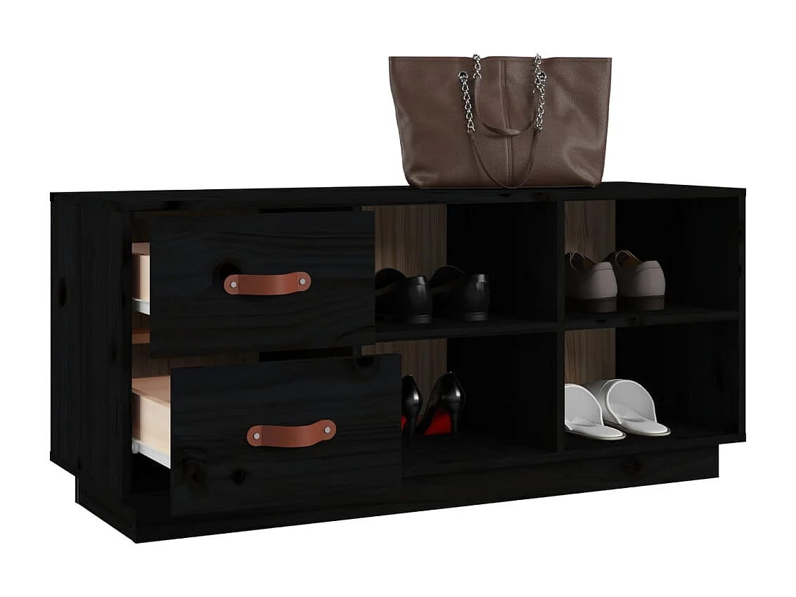 Panca portascarpe nera 100x34x45 cm Legno massello di pino