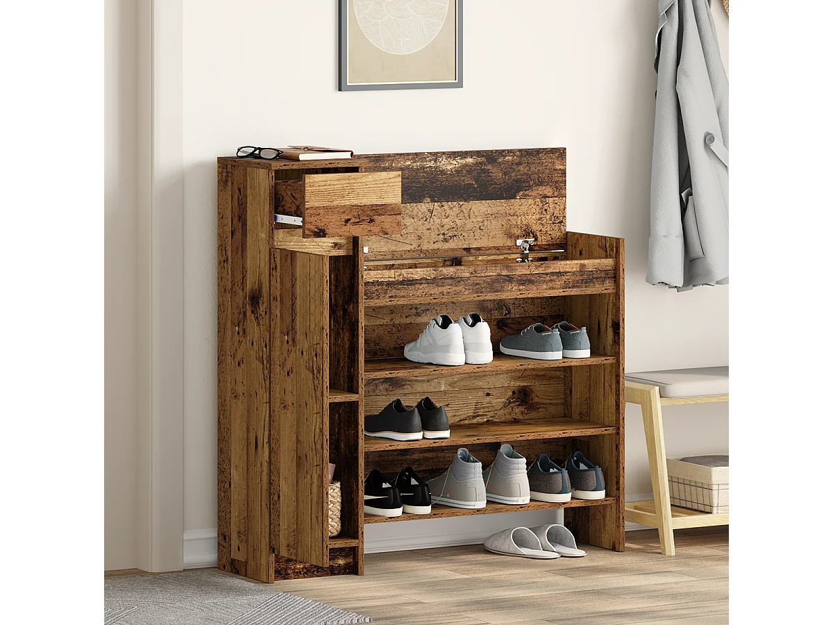 Armoire à chaussures Bois ancien 100.5x28x100 cm Bois reconstitué