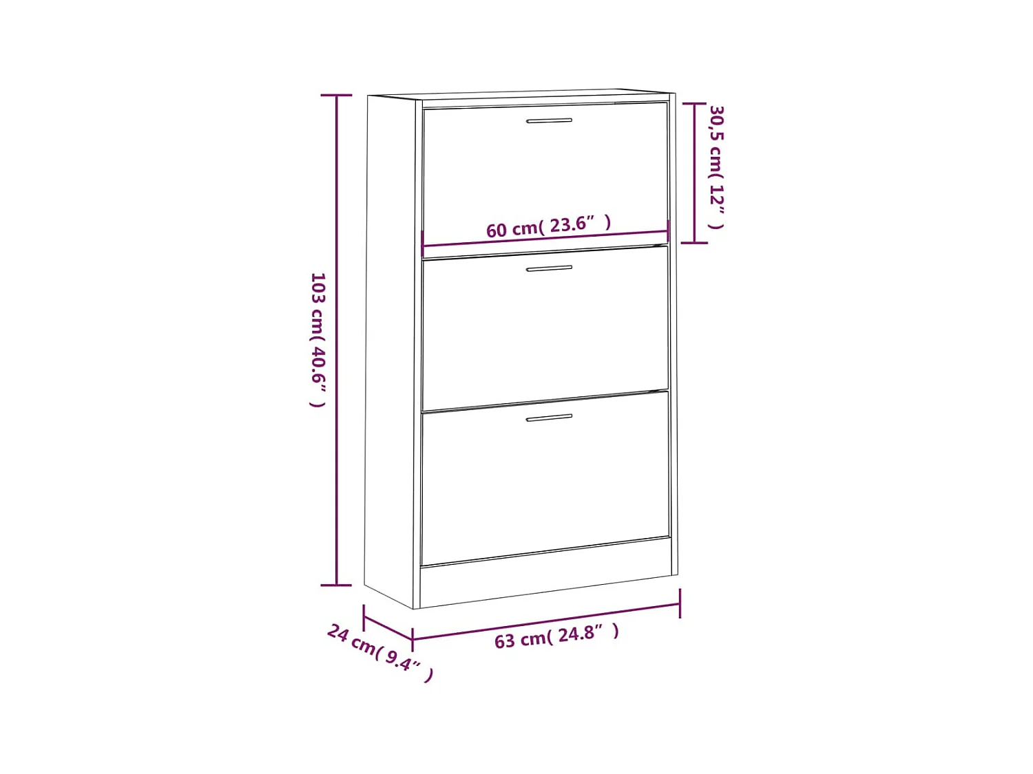 Zwarte schoenenkast 63x24x103 cm Technisch hout