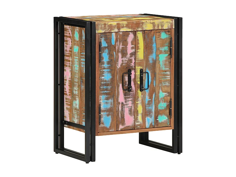 Scarpiera nera 30x30x40 cm in legno massello di recupero e acciaio