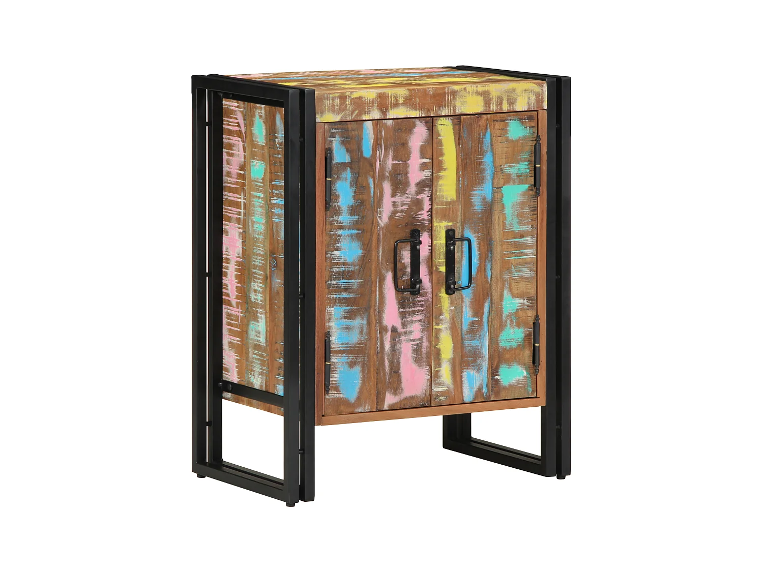 Meuble à chaussures Noir 30x30x40 cm en bois massif de récupération et acier