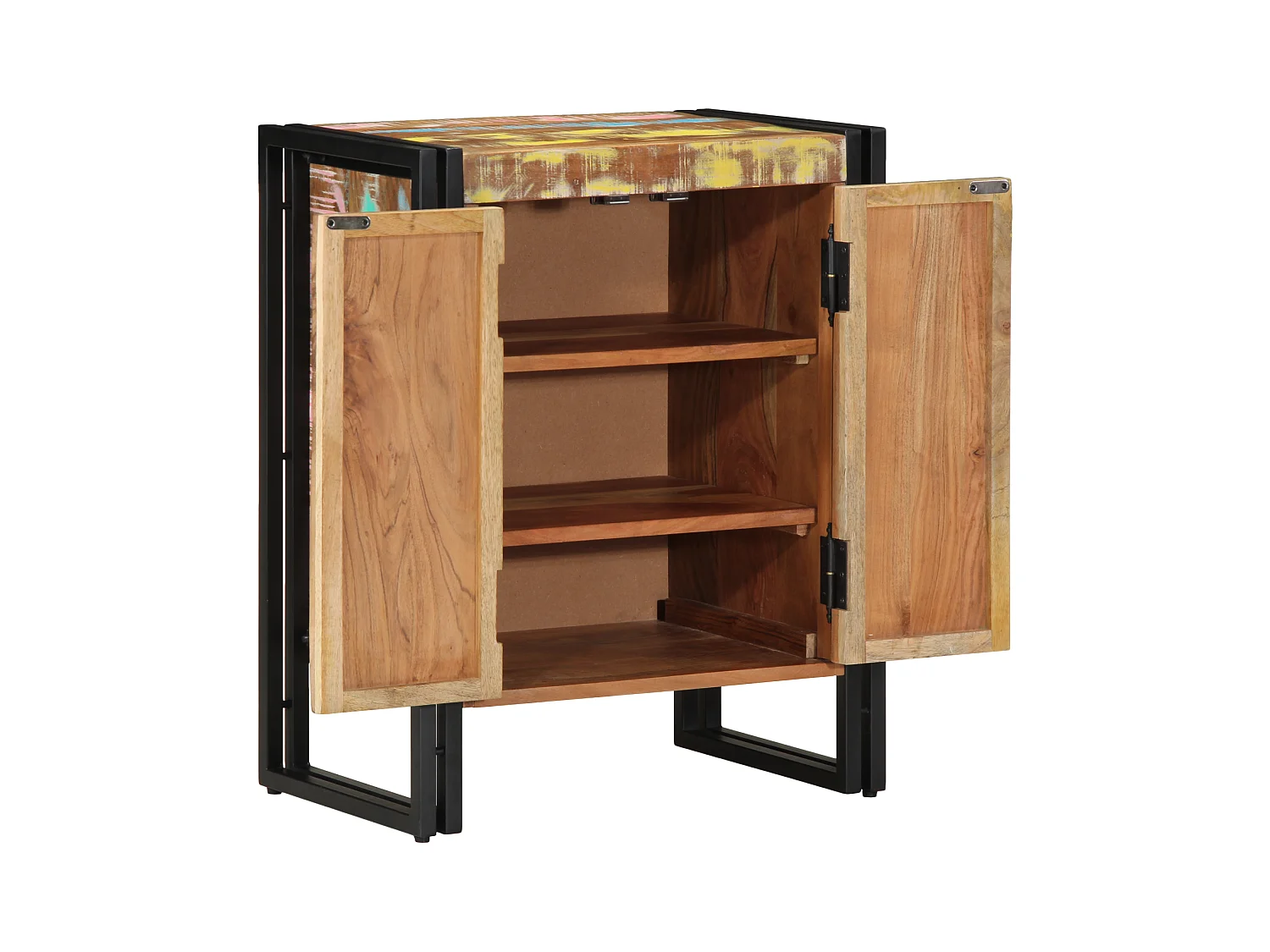 Meuble à chaussures Noir 30x30x40 cm en bois massif de récupération et acier