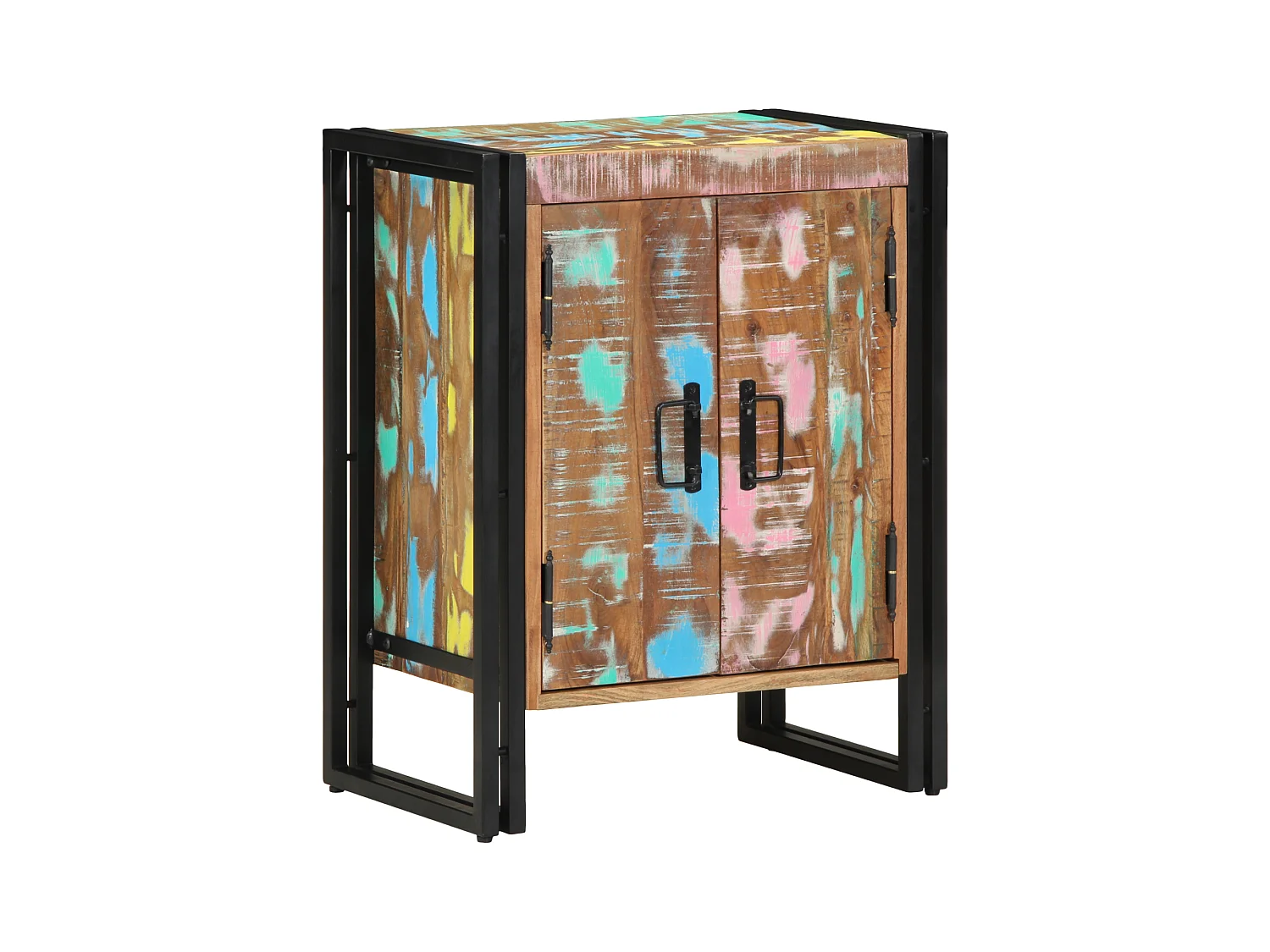 Meuble à chaussures Noir 30x30x40 cm en bois massif de récupération et acier