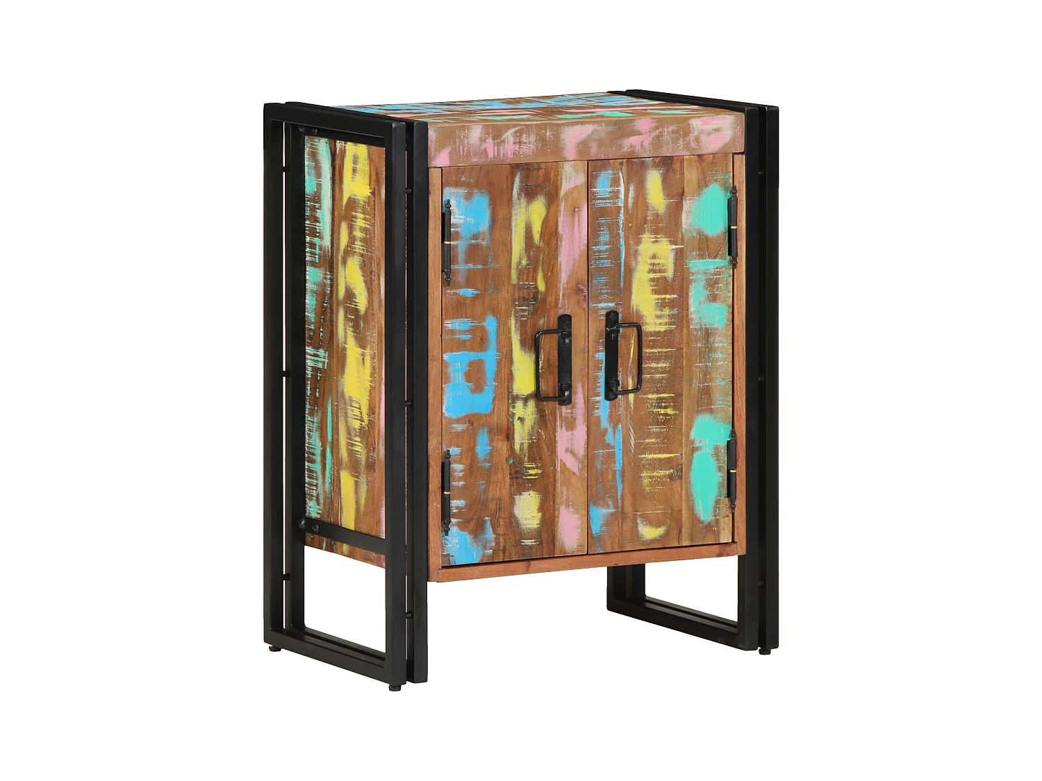 Meuble à chaussures Noir 30x30x40 cm en bois massif de récupération et acier