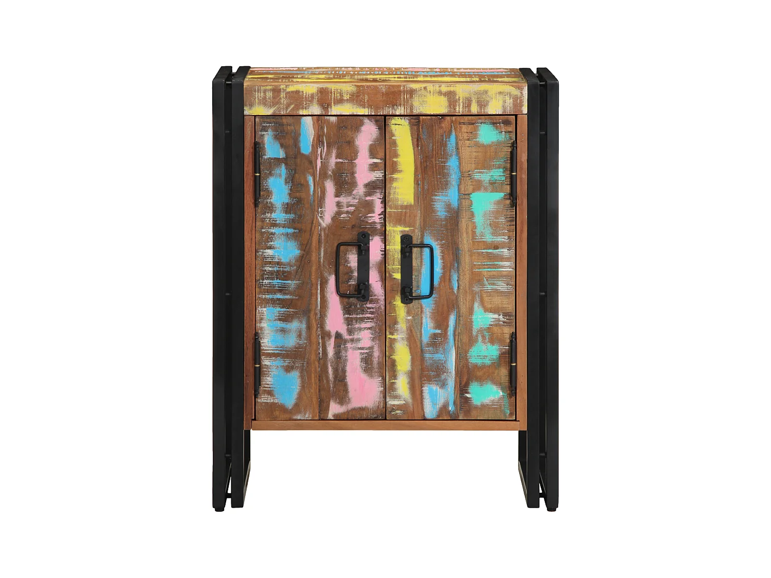 Meuble à chaussures Noir 30x30x40 cm en bois massif de récupération et acier