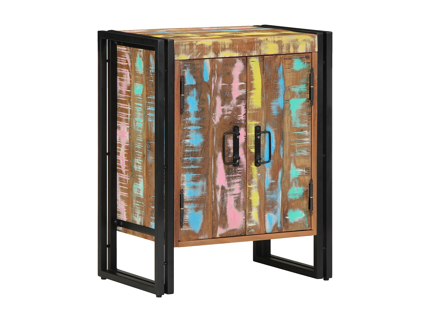 Meuble à chaussures Noir 30x30x40 cm en bois massif de récupération et acier