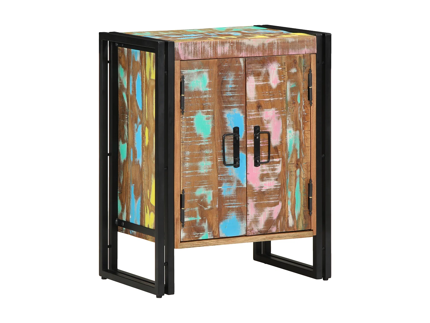 Meuble à chaussures Noir 30x30x40 cm en bois massif de récupération et acier