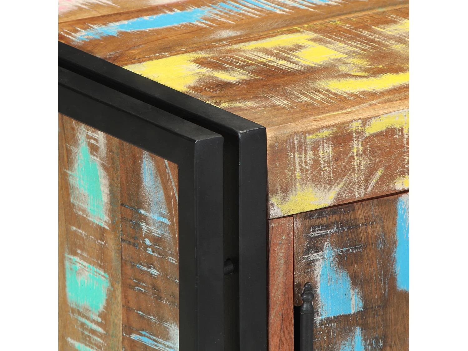 Meuble à chaussures Noir 30x30x40 cm en bois massif de récupération et acier