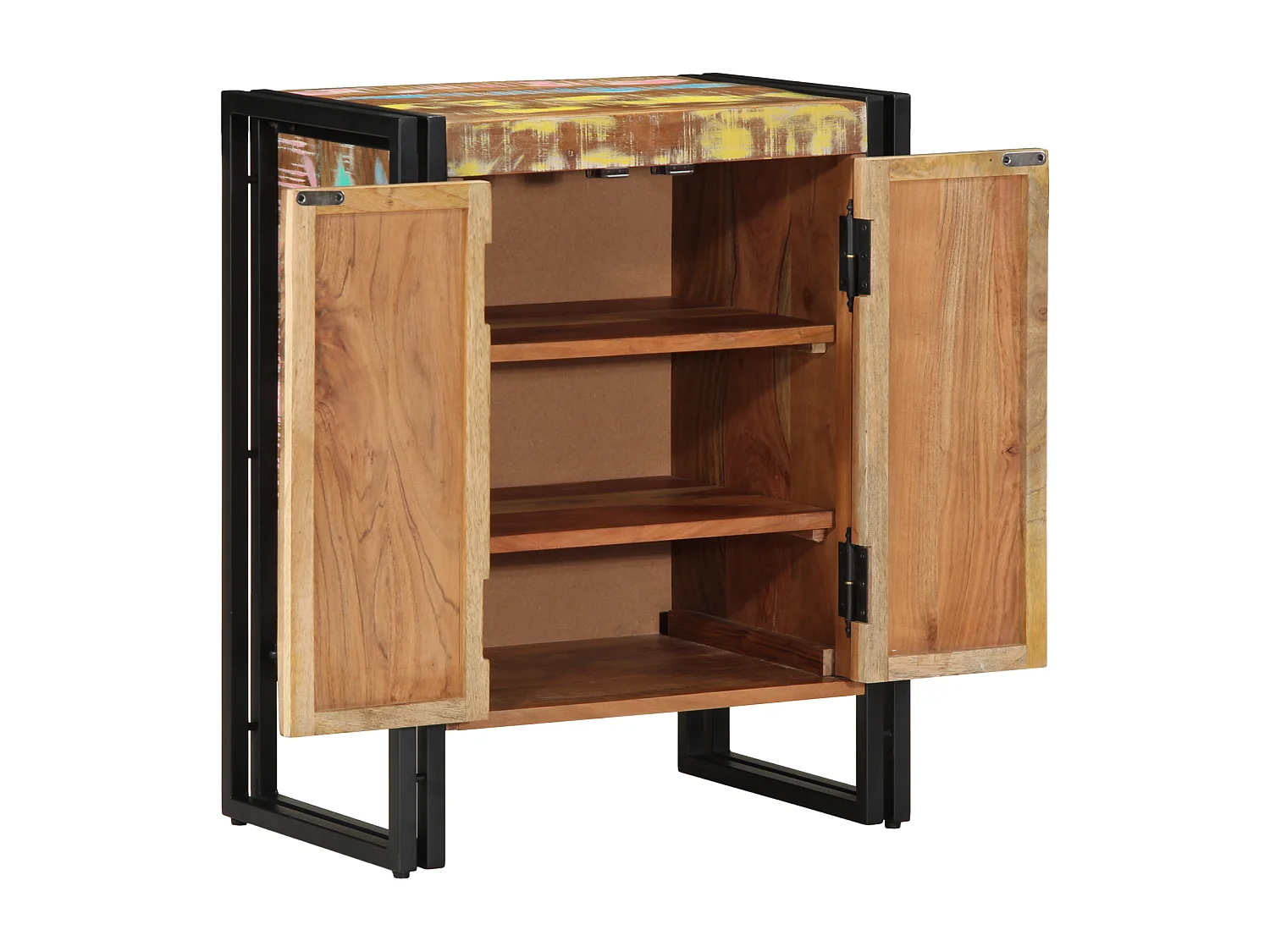 Meuble à chaussures Noir 30x30x40 cm en bois massif de récupération et acier