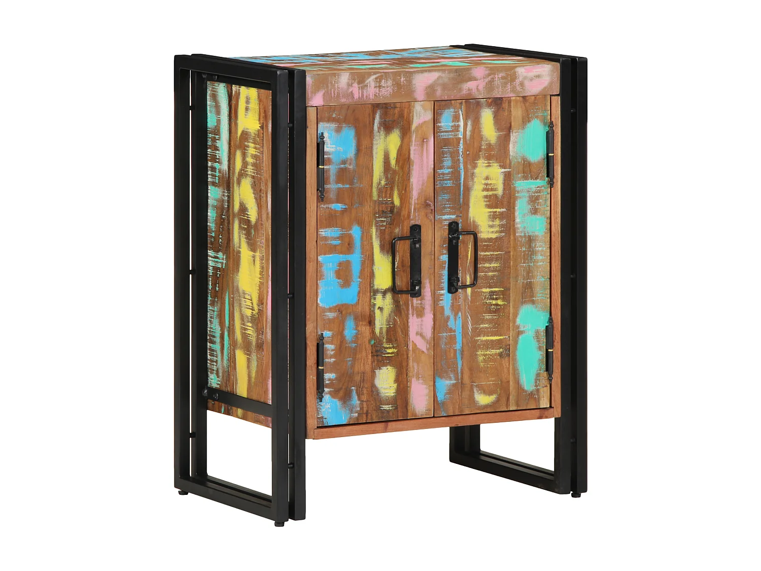 Meuble à chaussures Noir 30x30x40 cm en bois massif de récupération et acier