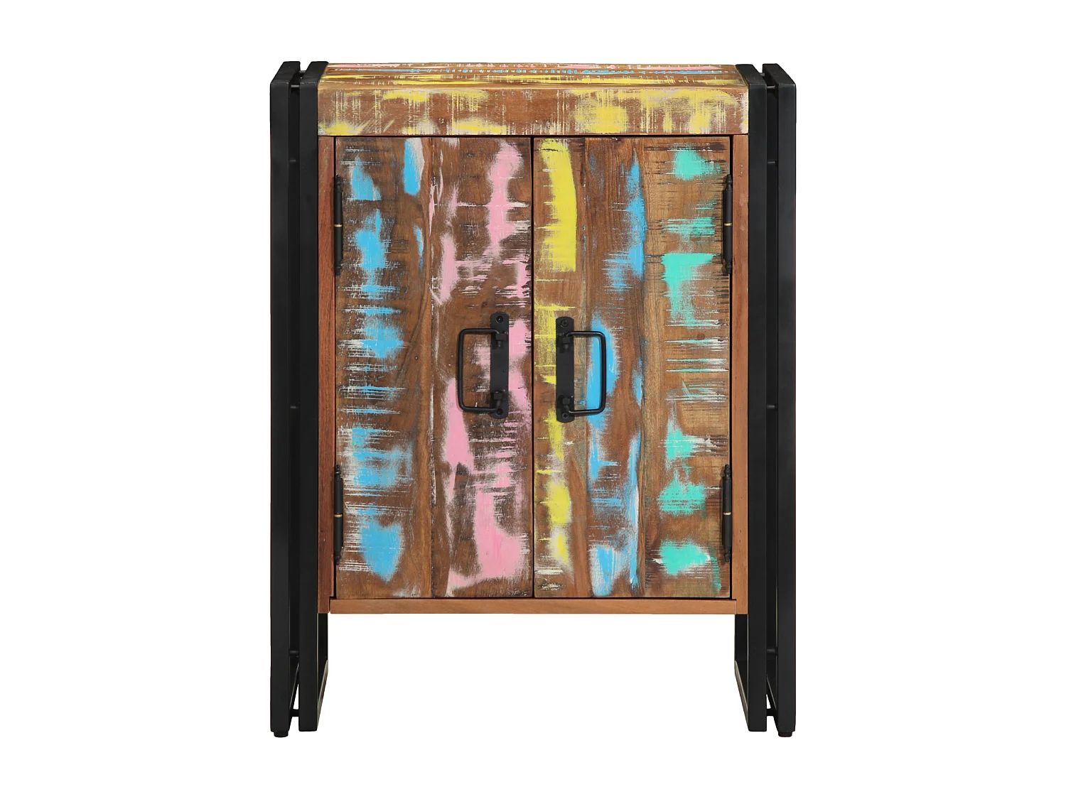 Meuble à chaussures Noir 30x30x40 cm en bois massif de récupération et acier