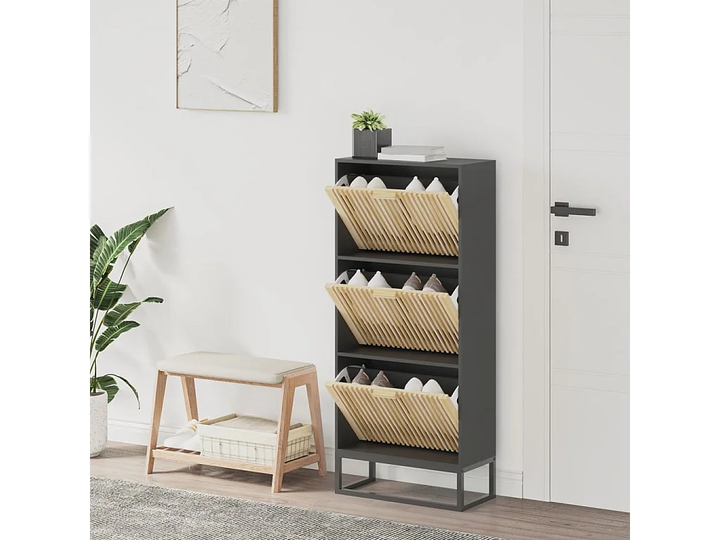 Zapatero negro 52x25x120 cm madera contrachapada