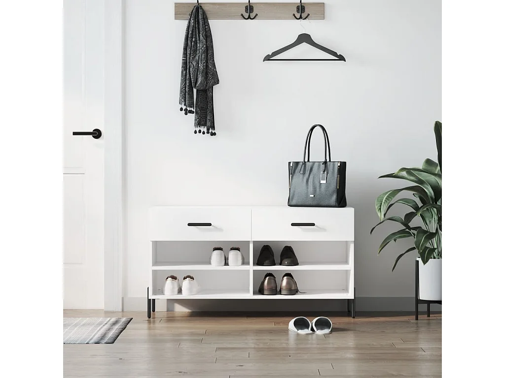 Banc à chaussures blanc 102x35x55 cm bois d'ingénierie