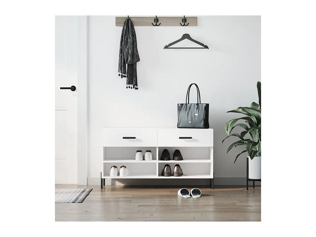 Banc à chaussures blanc 102x35x55 cm bois d'ingénierie