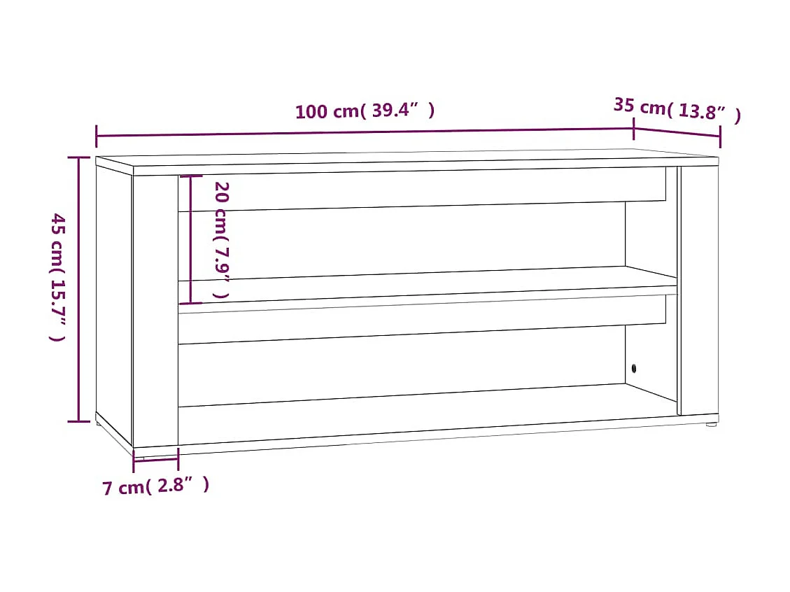 Zapatero Gris Hormigón 100x35x45 cm Madera de Ingeniería