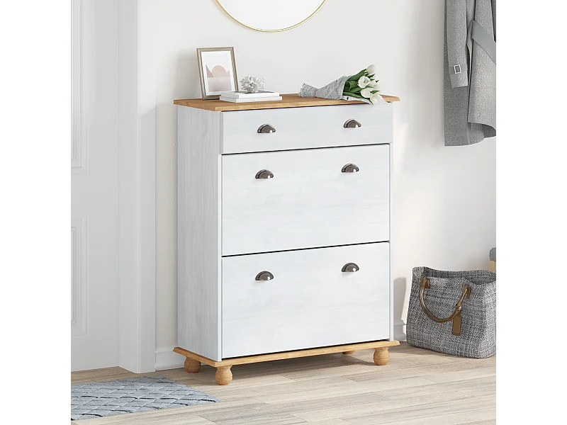 Scarpiera Bianca 85x35x108 cm Legno Massello di Pino