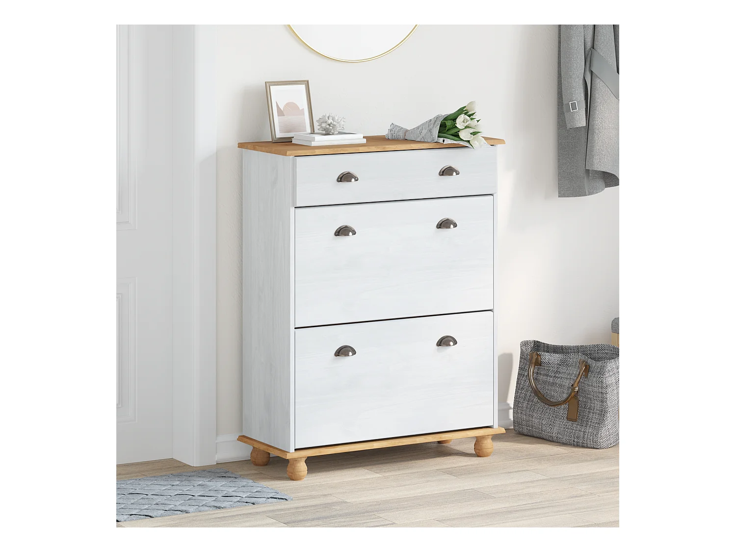 Cabinet à chaussures Blanc 85x35x108 cm Bois massif pin