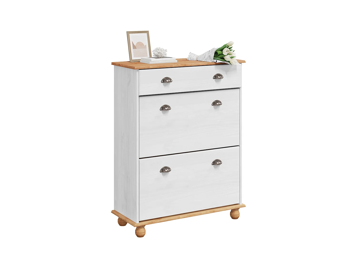 Cabinet à chaussures Blanc 85x35x108 cm Bois massif pin