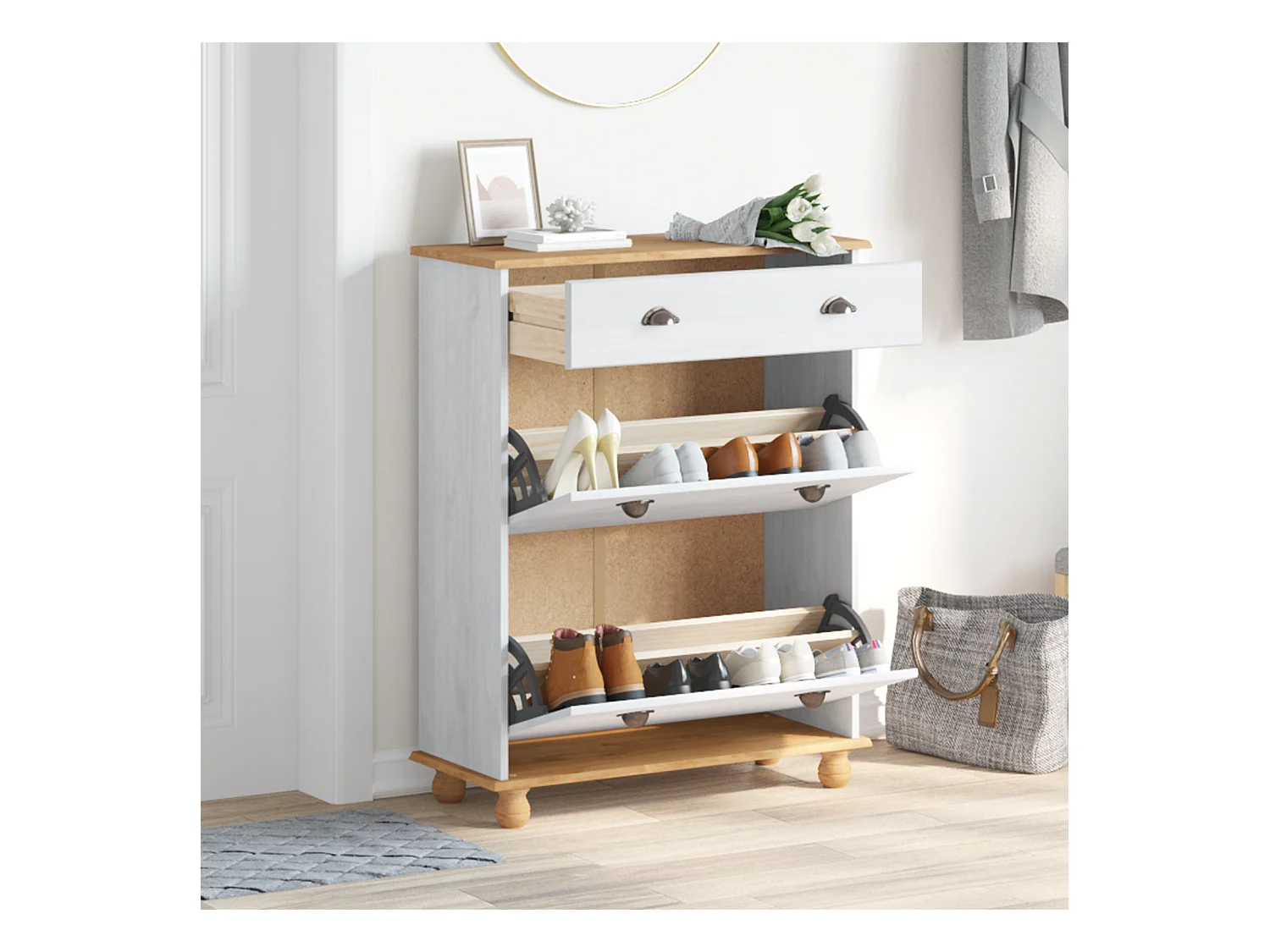 Cabinet à chaussures Blanc 85x35x108 cm Bois massif pin