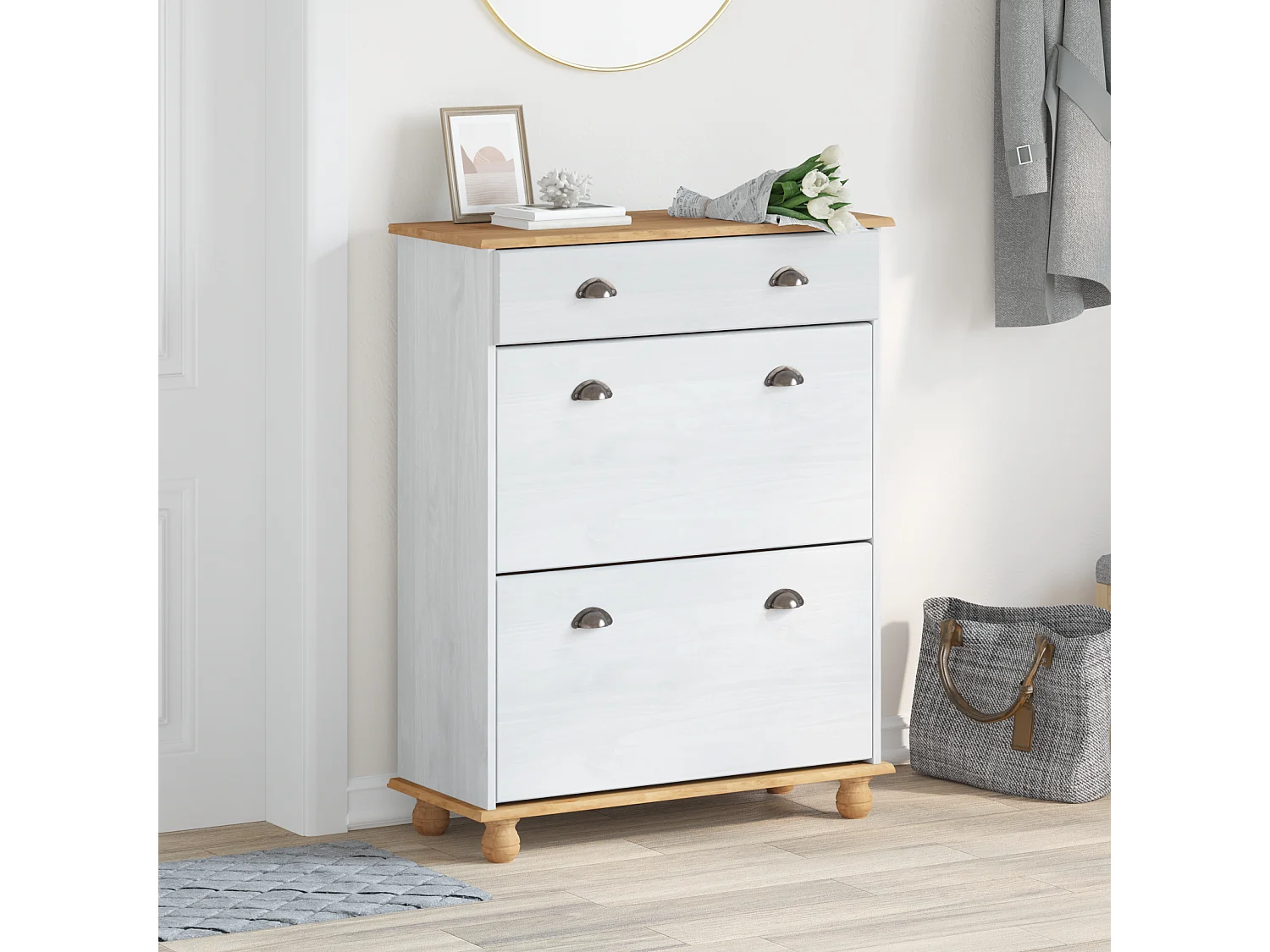 Cabinet à chaussures Blanc 85x35x108 cm Bois massif pin