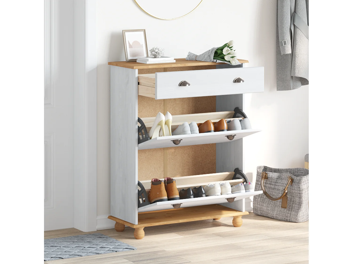 Cabinet à chaussures Blanc 85x35x108 cm Bois massif pin