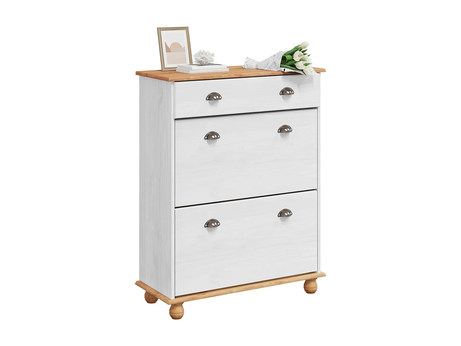 Scarpiera Bianca 85x35x108 cm Legno Massello di Pino