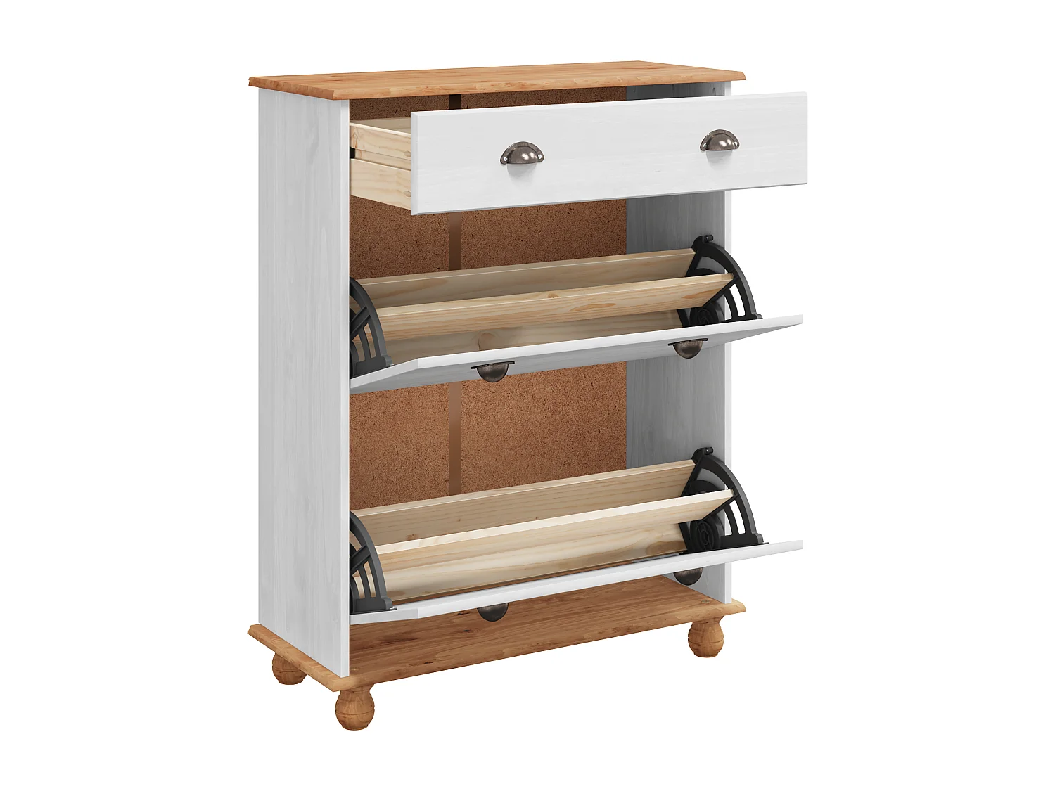 Scarpiera Bianca 85x35x108 cm Legno Massello di Pino