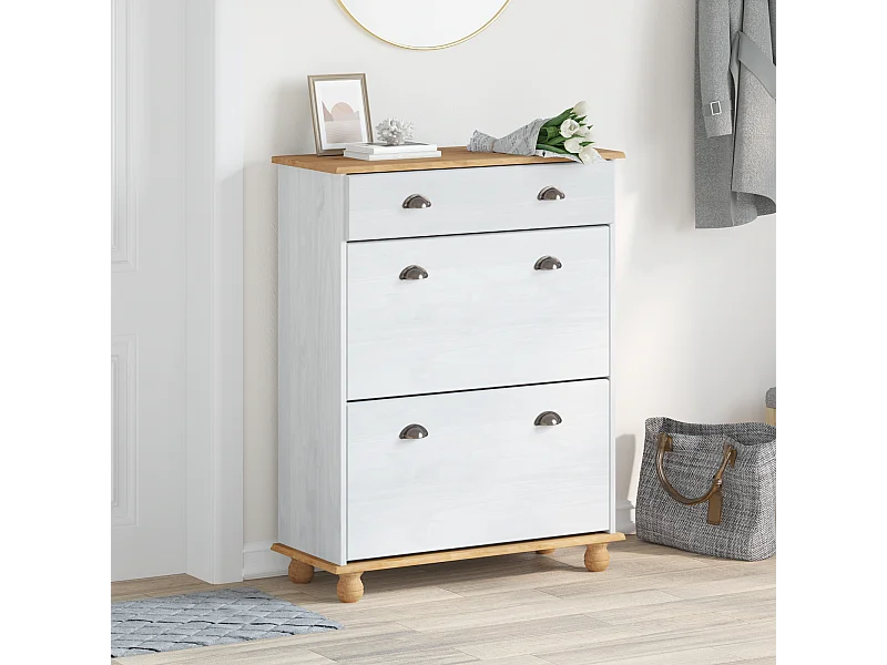 Scarpiera Bianca 85x35x108 cm Legno Massello di Pino