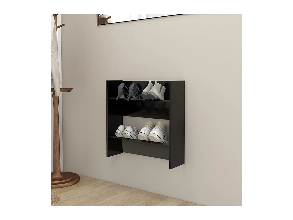 Armoire à chaussures murale noir 60x18x60 cm bois d'ingénierie