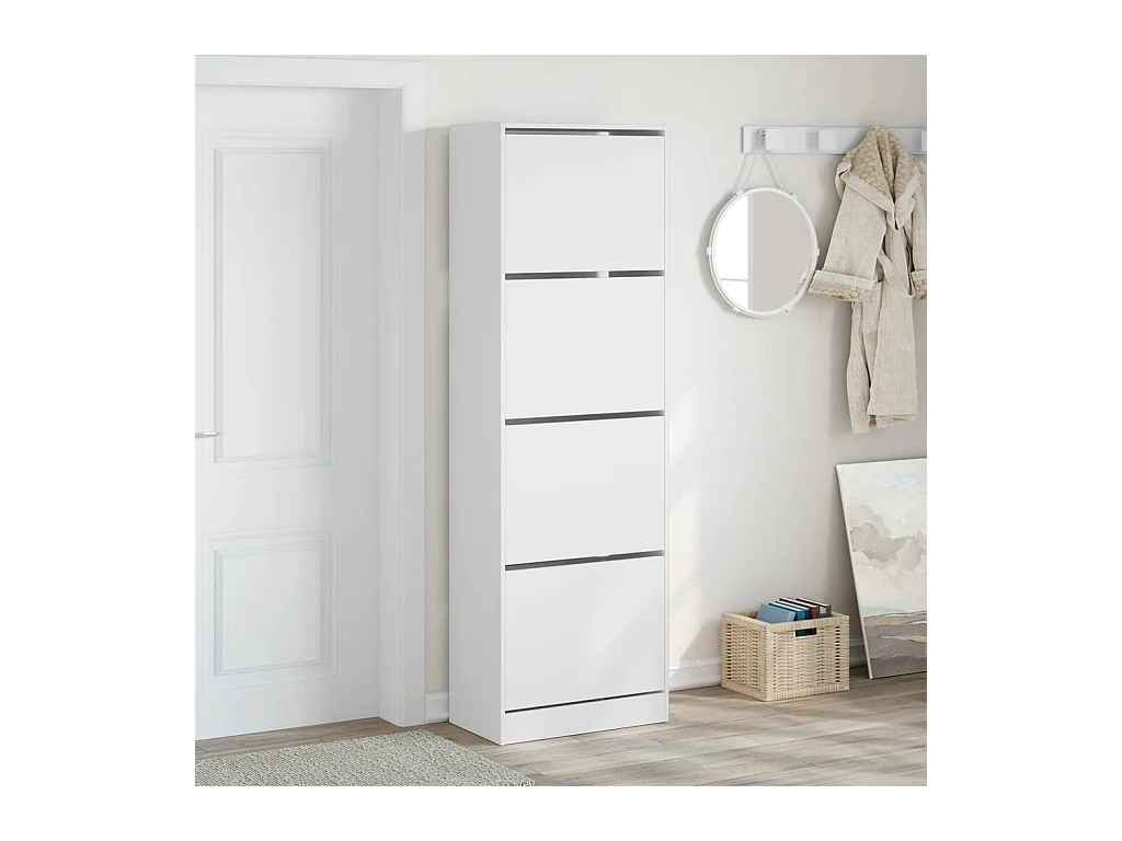 Armoire à chaussures 4 tiroirs rabattables blanc 60x34x187,5 cm
