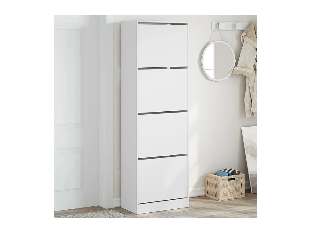Schuhschrank mit 4 Klappschubladen, weiß, 60 x 34 x 187,5 cm