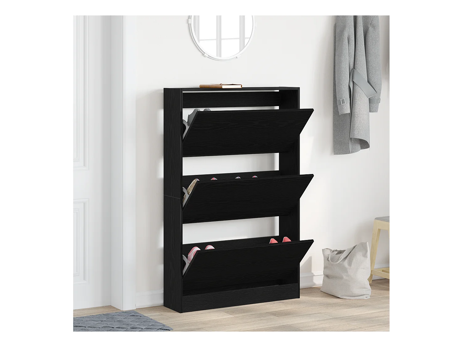 Scarpiera in rovere nero 80x21x125,5 cm in legno ingegnerizzato