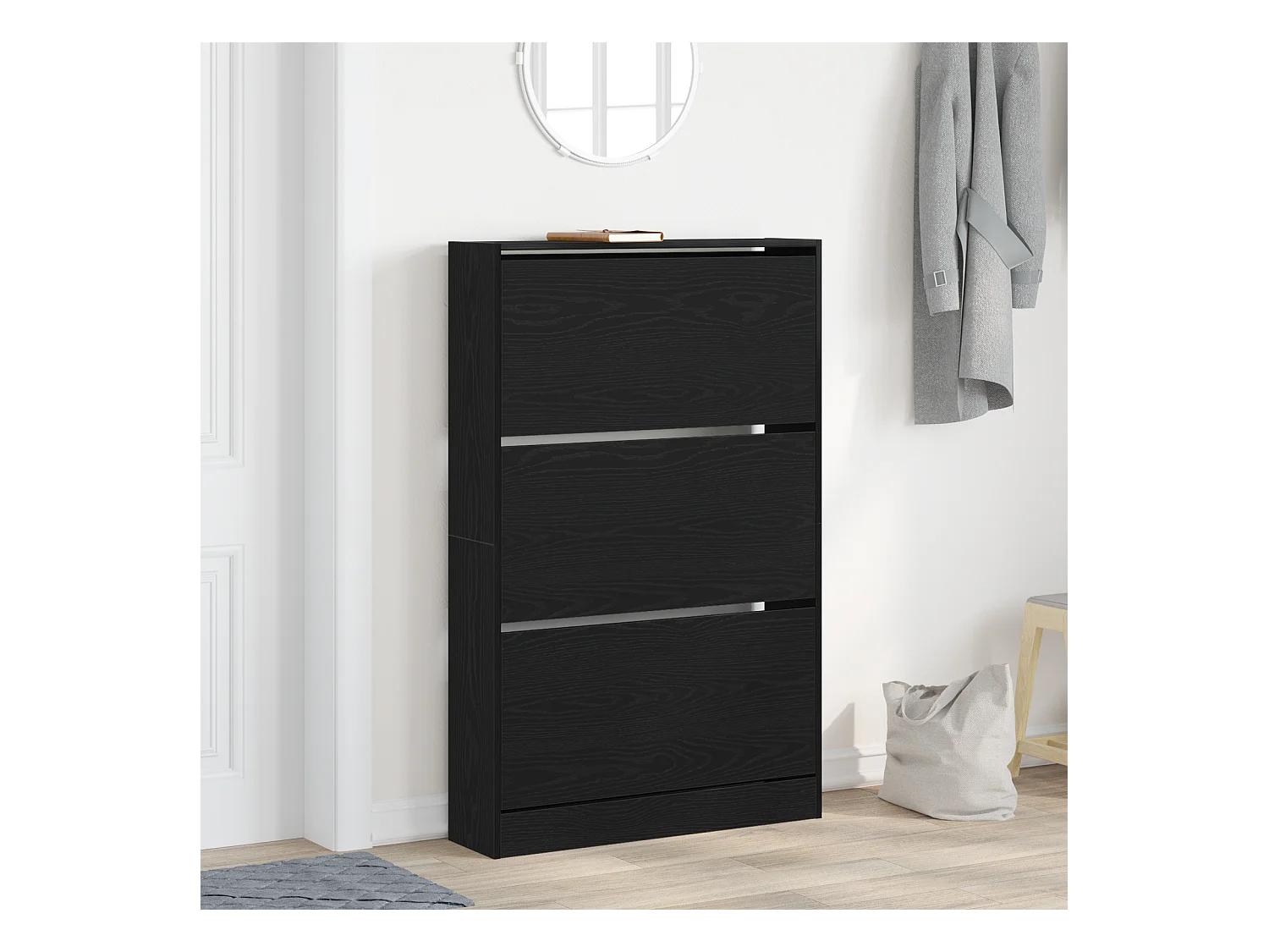 Cabinet à chaussures Noir Chêne 80x21x125,5 cm Bois d'ingénierie