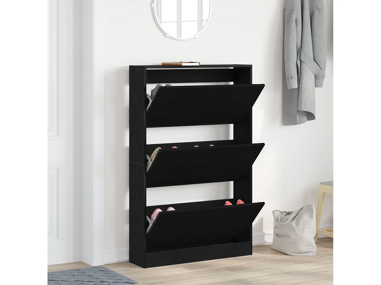 Cabinet à chaussures Noir Chêne 80x21x125,5 cm Bois d'ingénierie