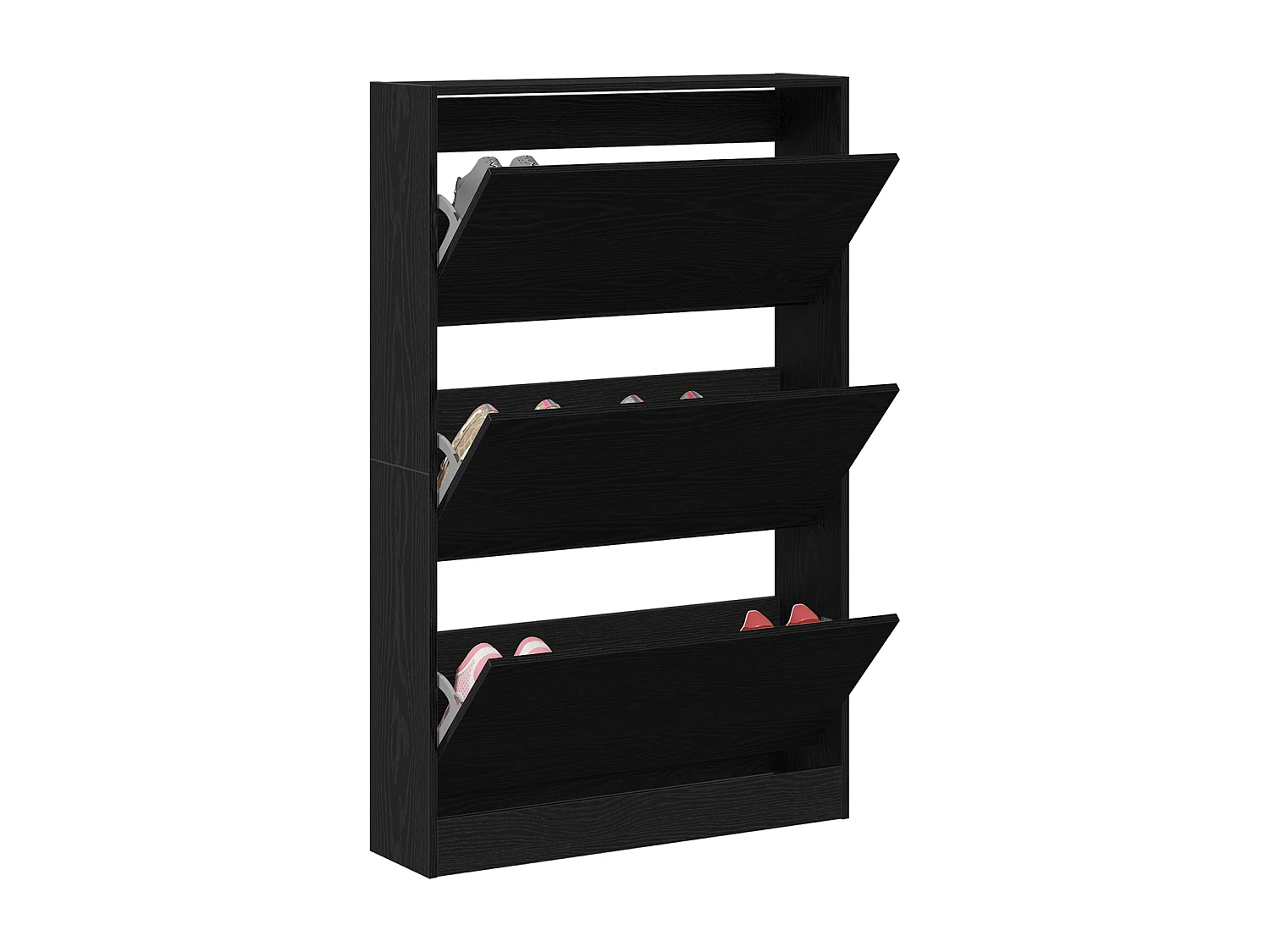 Zwarte eikenhouten schoenenkast 80x21x125,5 cm bewerkt hout