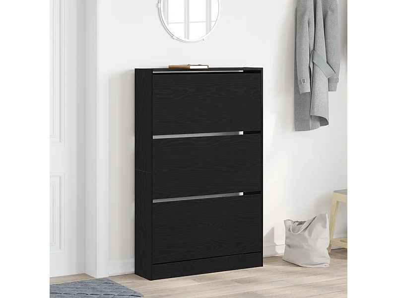 Zwarte eikenhouten schoenenkast 80x21x125,5 cm bewerkt hout