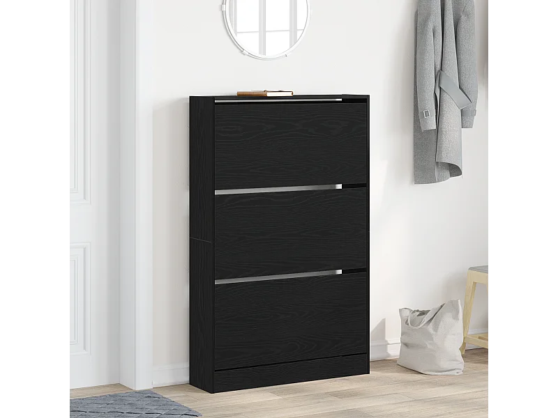 Cabinet à chaussures Noir Chêne 80x21x125,5 cm Bois d'ingénierie