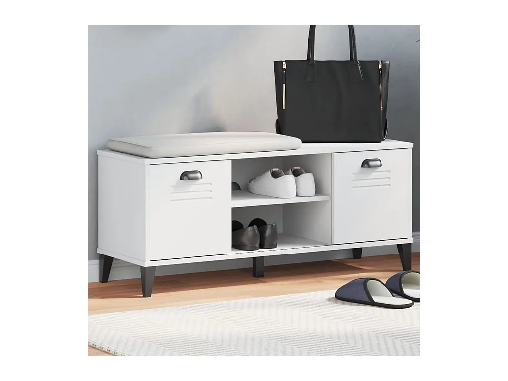 Panca portascarpe bianca 106x35x45 cm in legno massello di pino