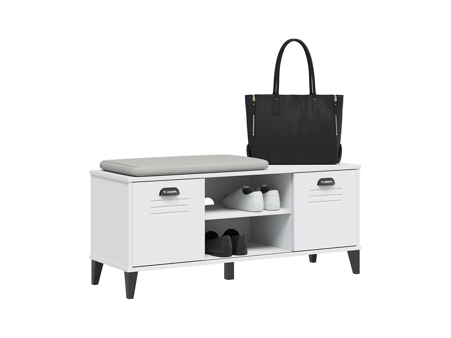 Panca portascarpe bianca 106x35x45 cm in legno massello di pino