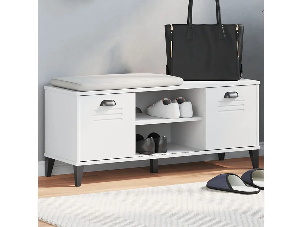 Panca portascarpe bianca 106x35x45 cm in legno massello di pino