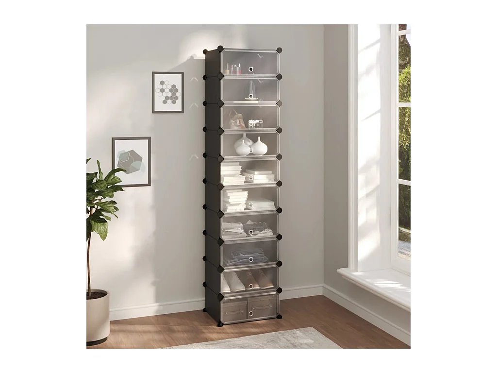 Zwarte schoenenrek 44x32x174 cm PP