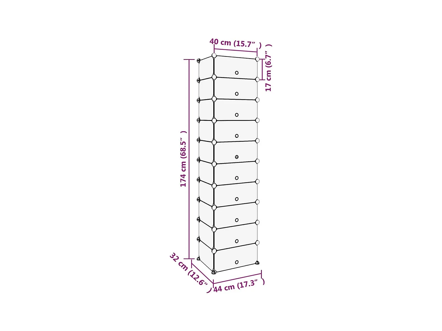Zwarte schoenenrek 44x32x174 cm PP