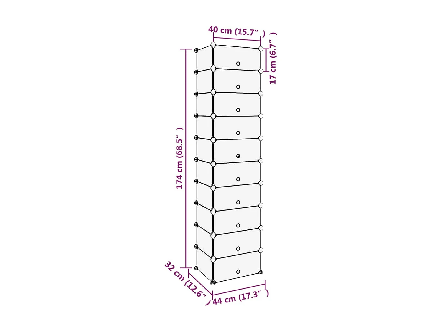 Scarpiera nera 44x32x174 cm PP