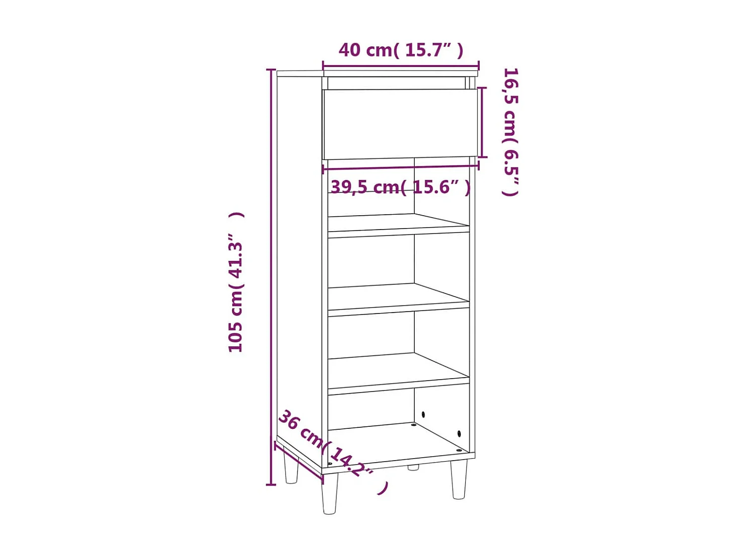 Betongrijze schoenenkast 40x36x105 cm bewerkt hout