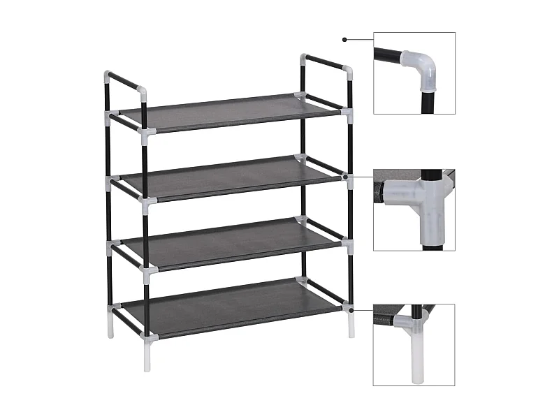 Zapatero con 4 estantes Metal y tela no tejida Negro