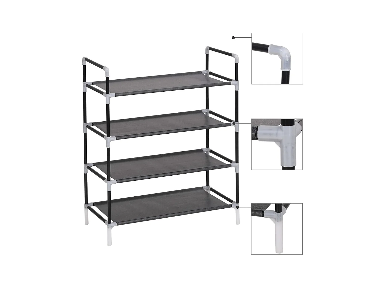 Range-chaussures avec 4 étagères Métal et Tissu non tissé Noir