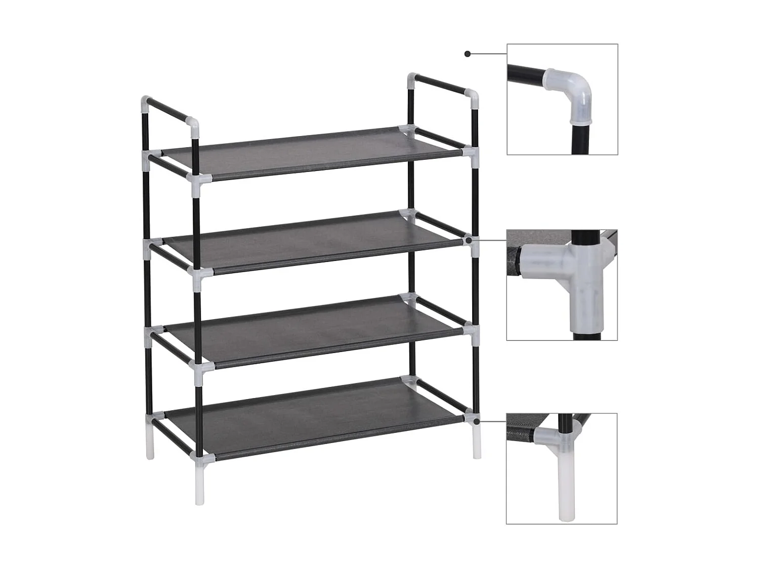 Scarpiera a 4 ripiani in metallo e tessuto non tessuto Nero